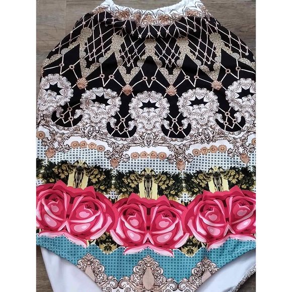 Floral and Geo Pattern Multi Color One Piece High Back Halter Top Size Large - Picture 5 of 5